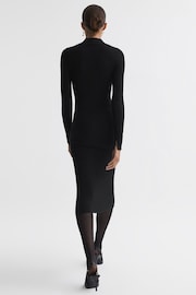 Reiss Black Sabrina Ribbed Mesh Panel Bodycon Midi Dress - Image 5 of 5