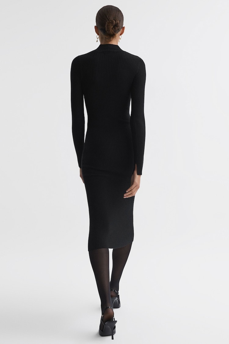 Reiss Black Sabrina Ribbed Mesh Panel Bodycon Midi Dress - Image 5 of 5