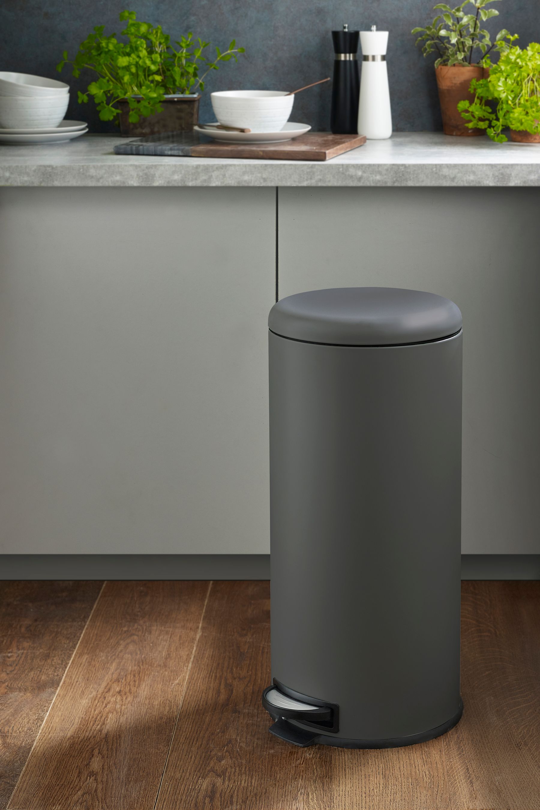 Grey kitchen bin store