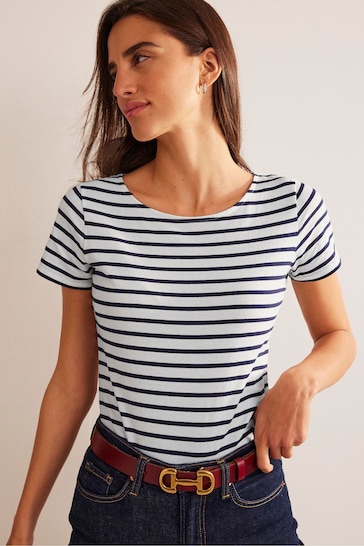 Boden White/Blue Ava Short Sleeve Breton T-Shirt