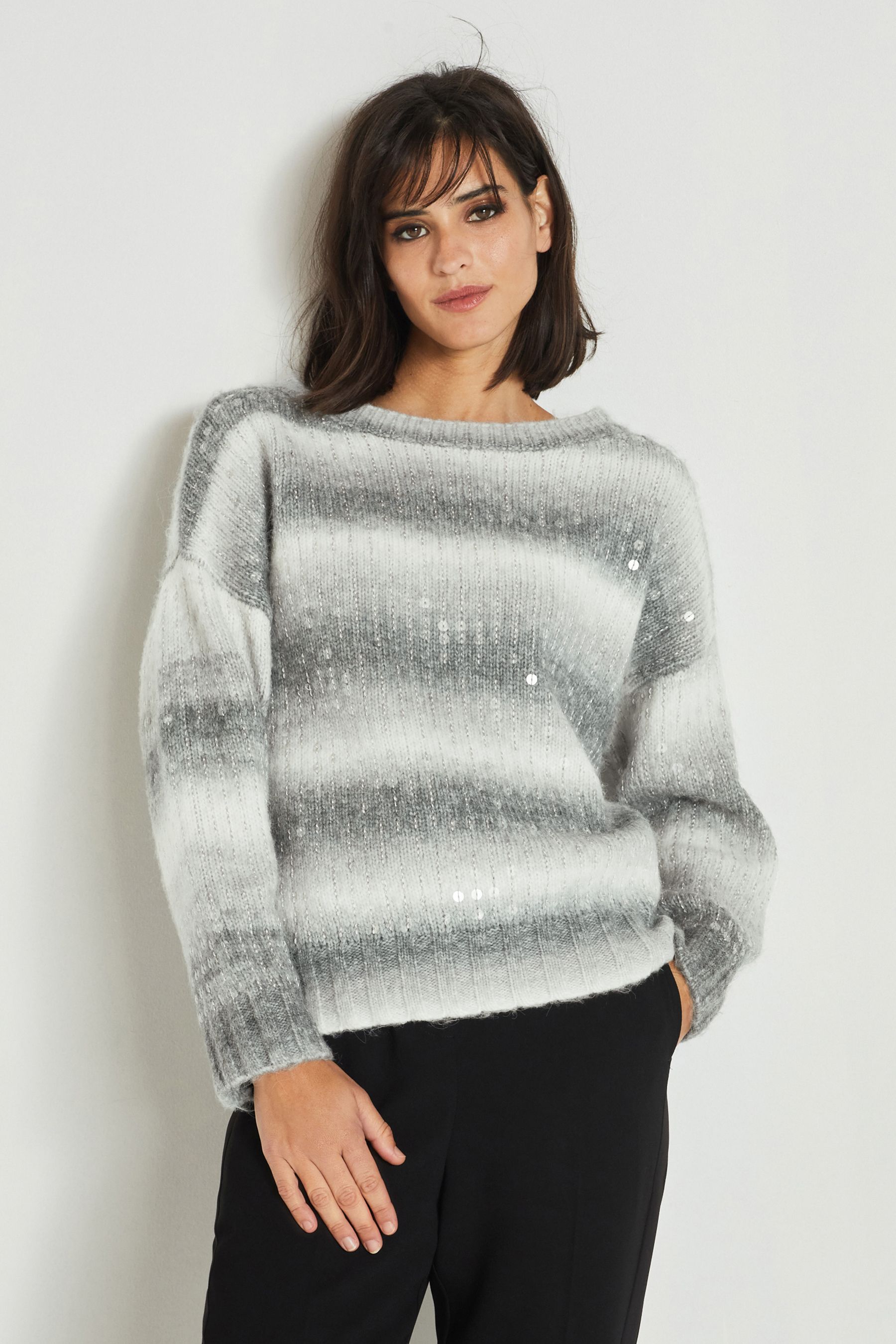 Buy Grey Spacedye Stripe Sequin Jumper from Next Luxembourg