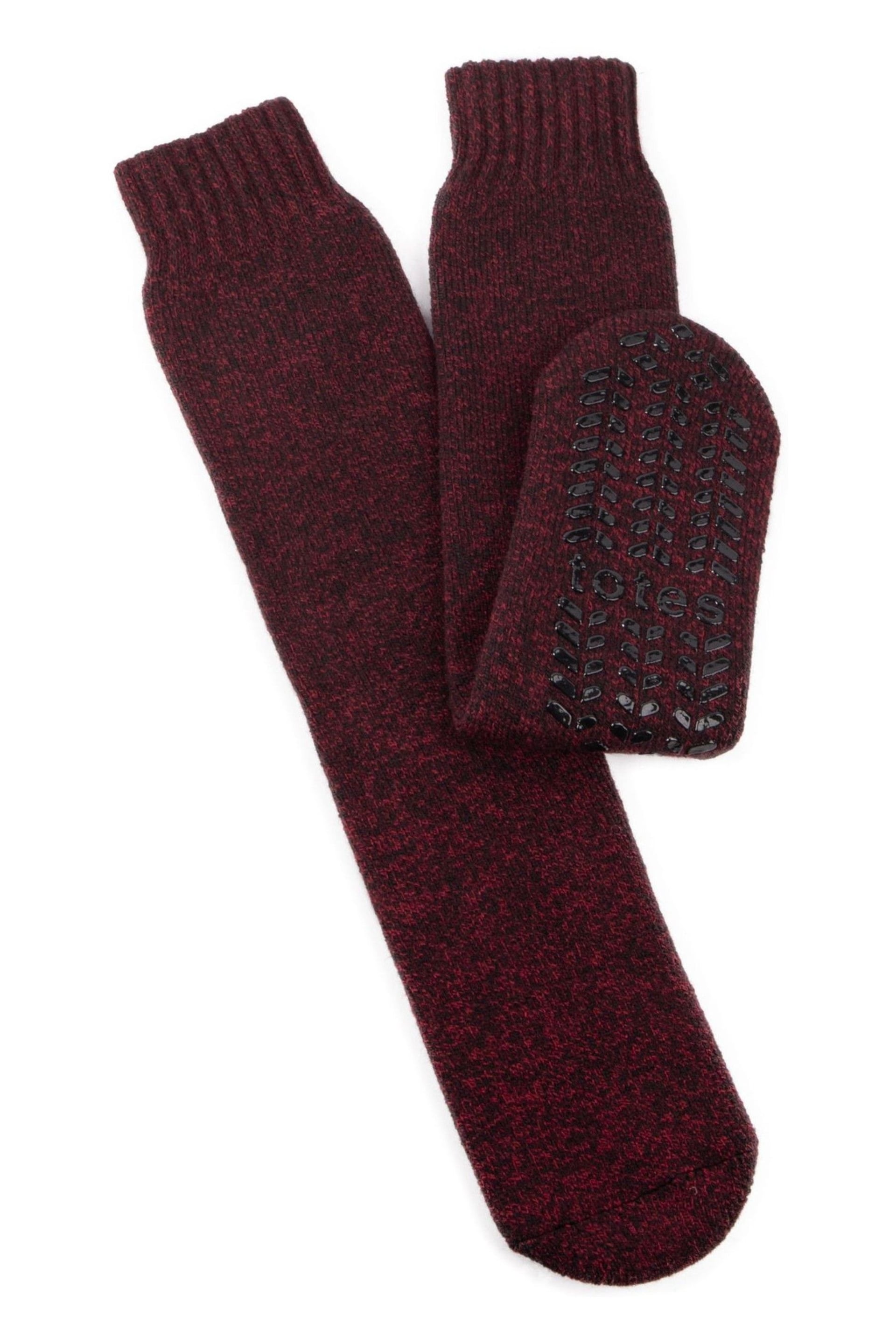 Totes Red Mens Premium Thermal Wool Blend Slipper Socks - Image 3 of 5