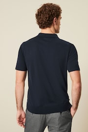 Navy Regular Fit Knitted Polo Shirt - Image 3 of 7