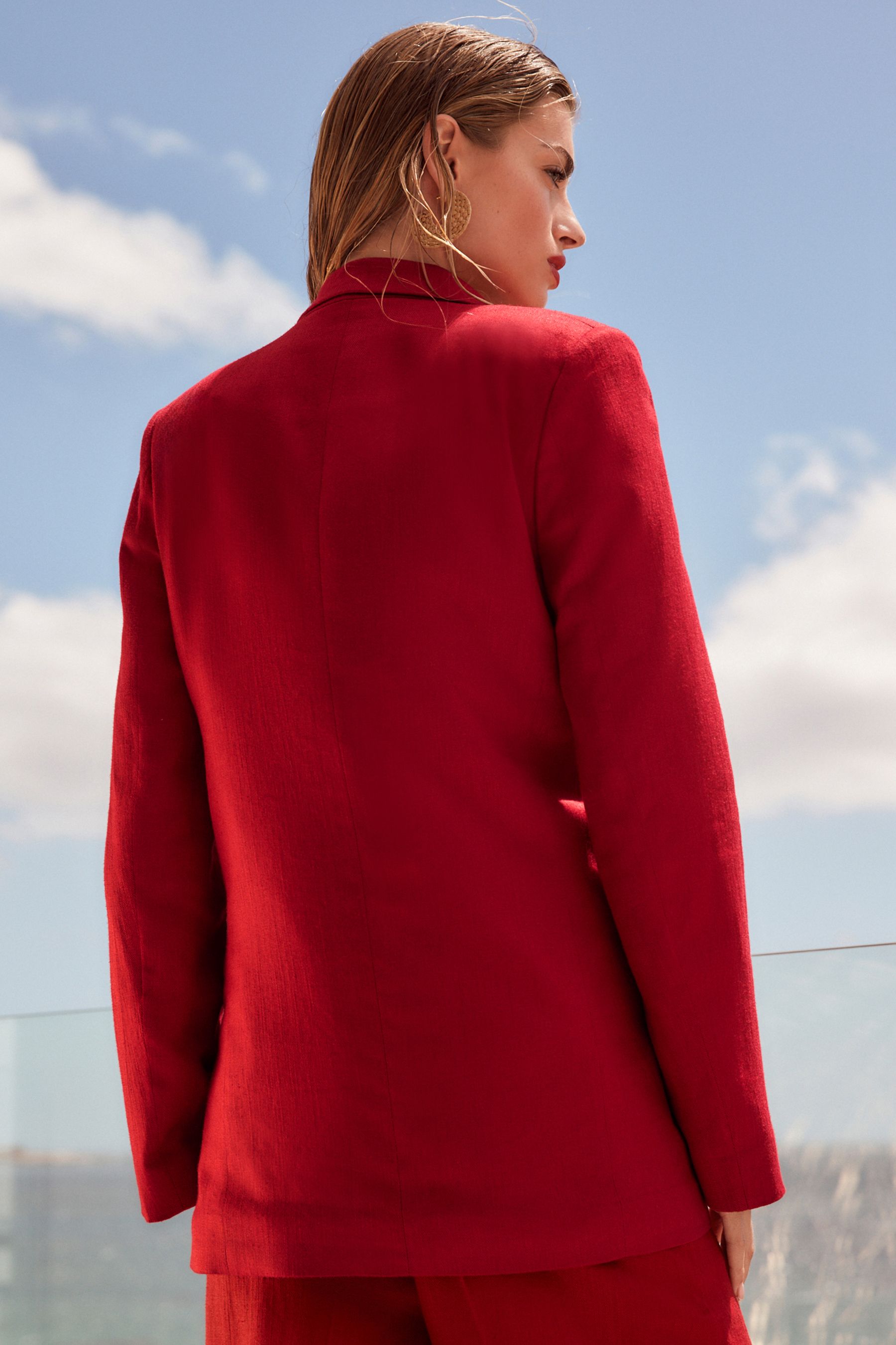Red linen blazer mens top