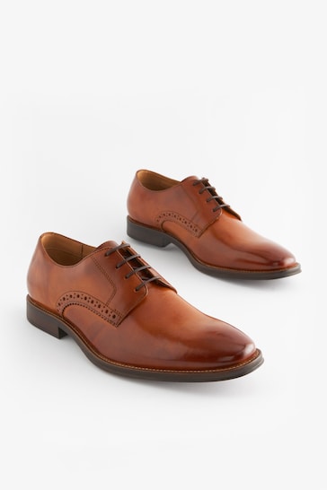 Tan Brown Wide Fit Leather Contrast Sole Derby Shoes