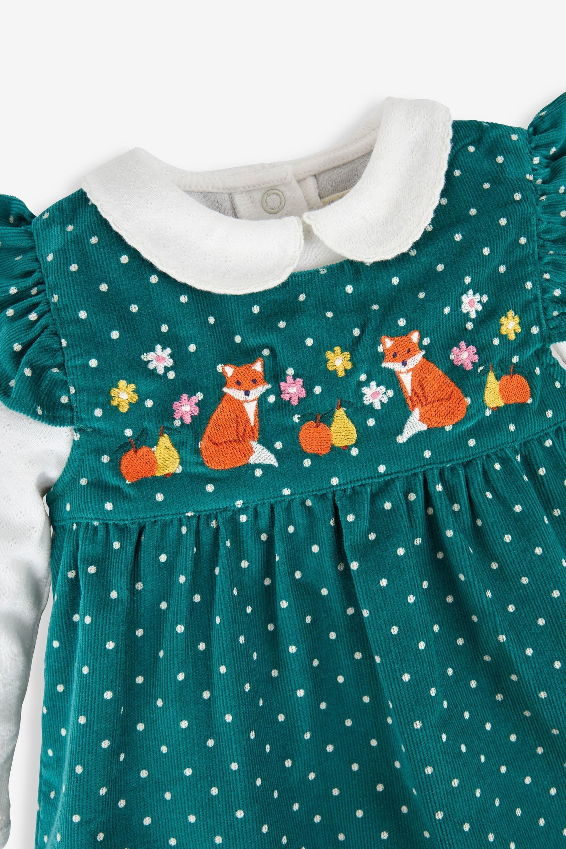 Buy JoJo Maman Bebe Green Fox Fruit 2 Piece Embroidered Cord Baby Dress Body Set from Next Luxembourg