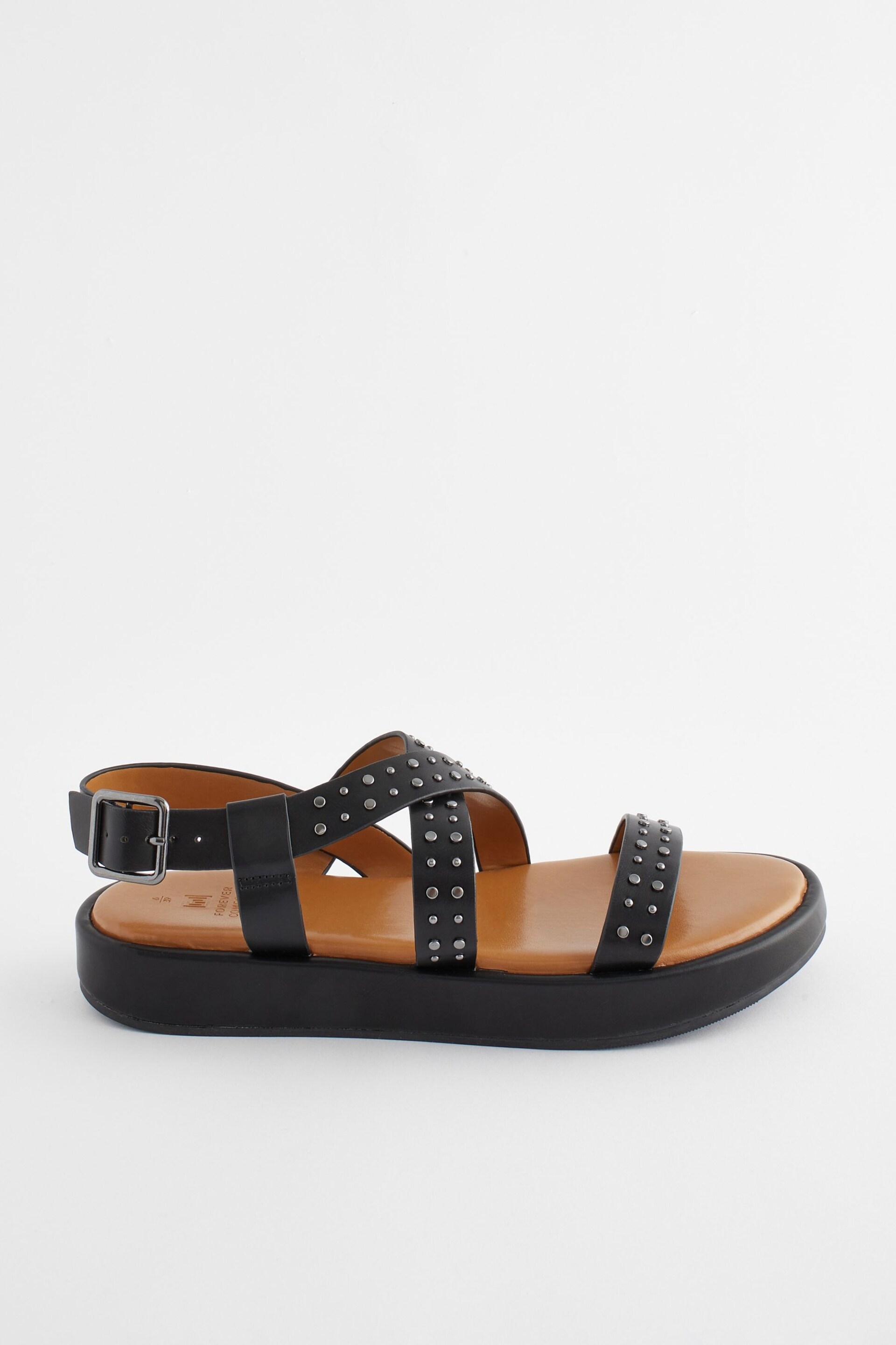 Black Forever Comfort® Flatform Strappy Sandals - Image 4 of 9