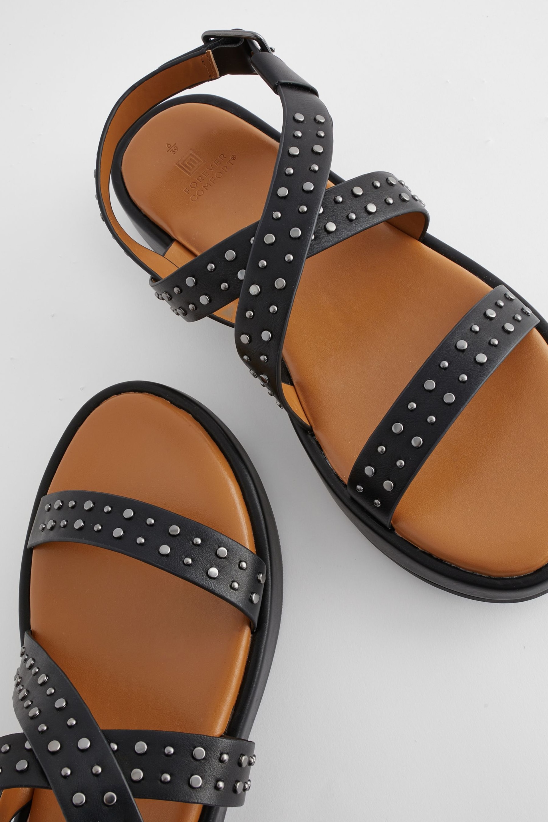 Black Forever Comfort® Flatform Strappy Sandals - Image 5 of 9