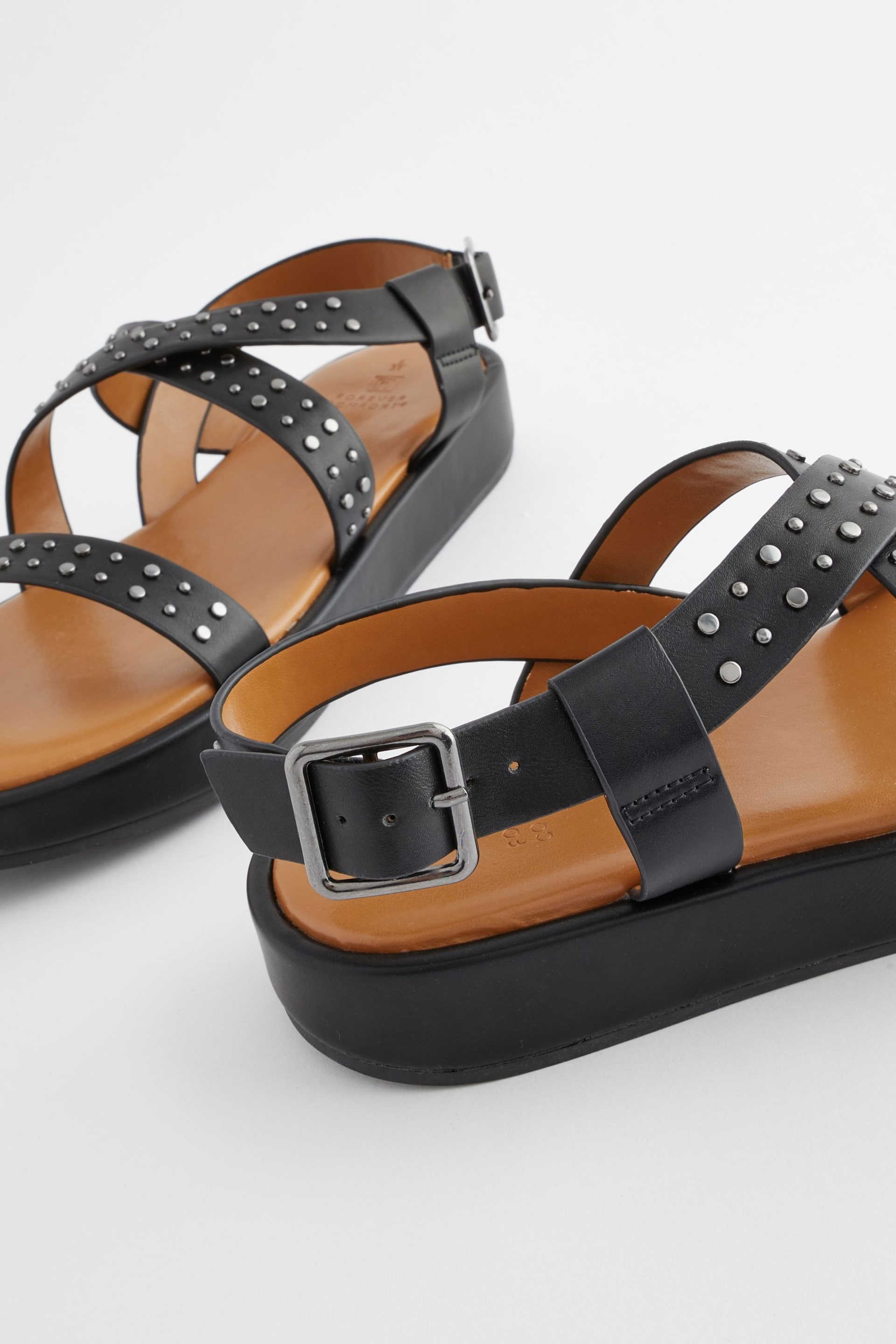Black Forever Comfort® Flatform Strappy Sandals - Image 7 of 9