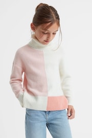 Reiss Ivory Gio Senior Knitted Colourblock Roll Neck Jumper - Image 3 of 6