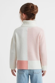 Reiss Ivory Gio Senior Knitted Colourblock Roll Neck Jumper - Image 5 of 6