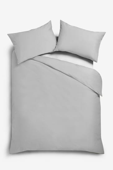 Grey Silver Cotton Rich Plain Duvet Cover and Pillowcase Set