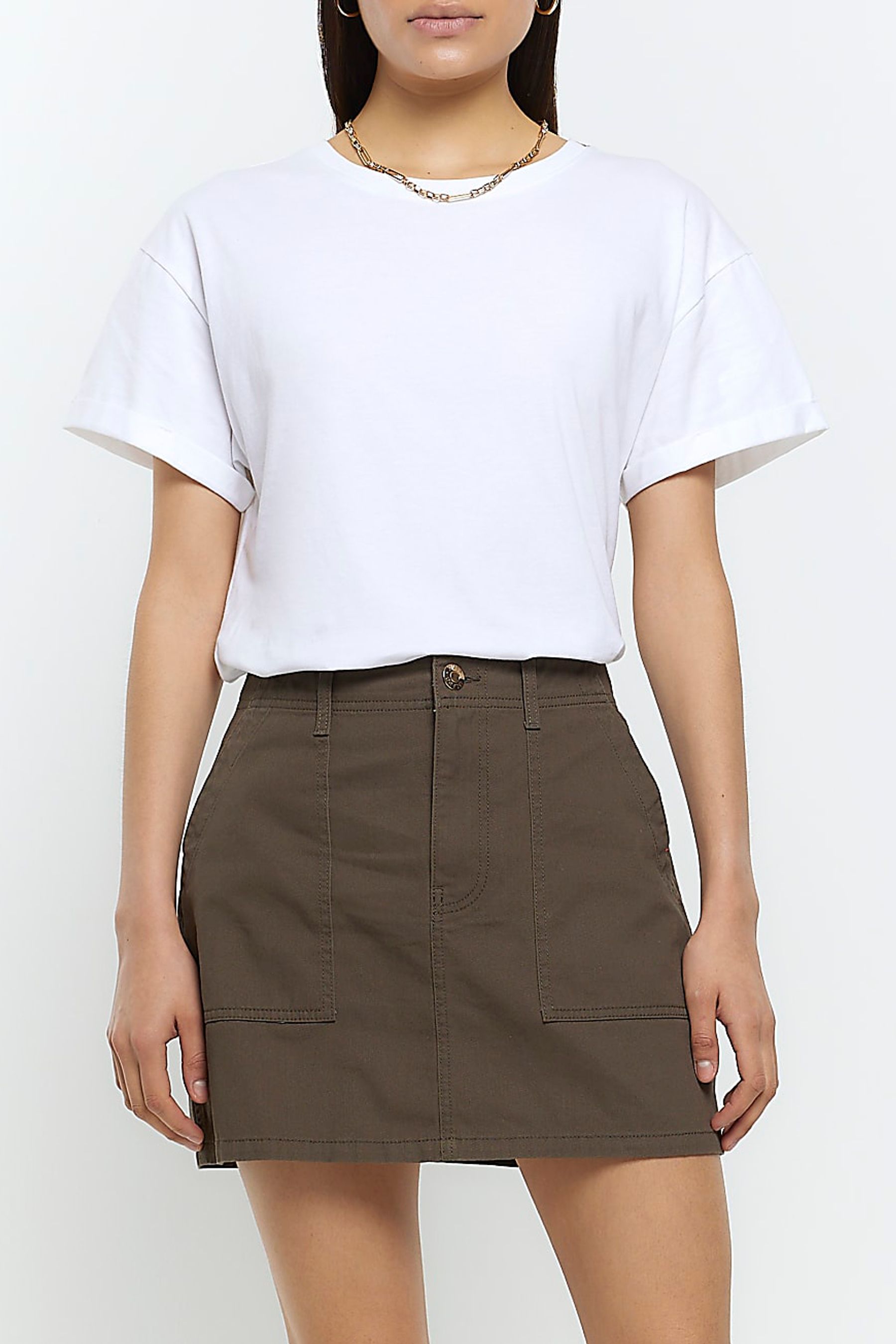 Khaki green skirt river island 2025