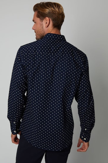 Threadbare Blue Geometric Print Long Sleeve Shirt With Stretch