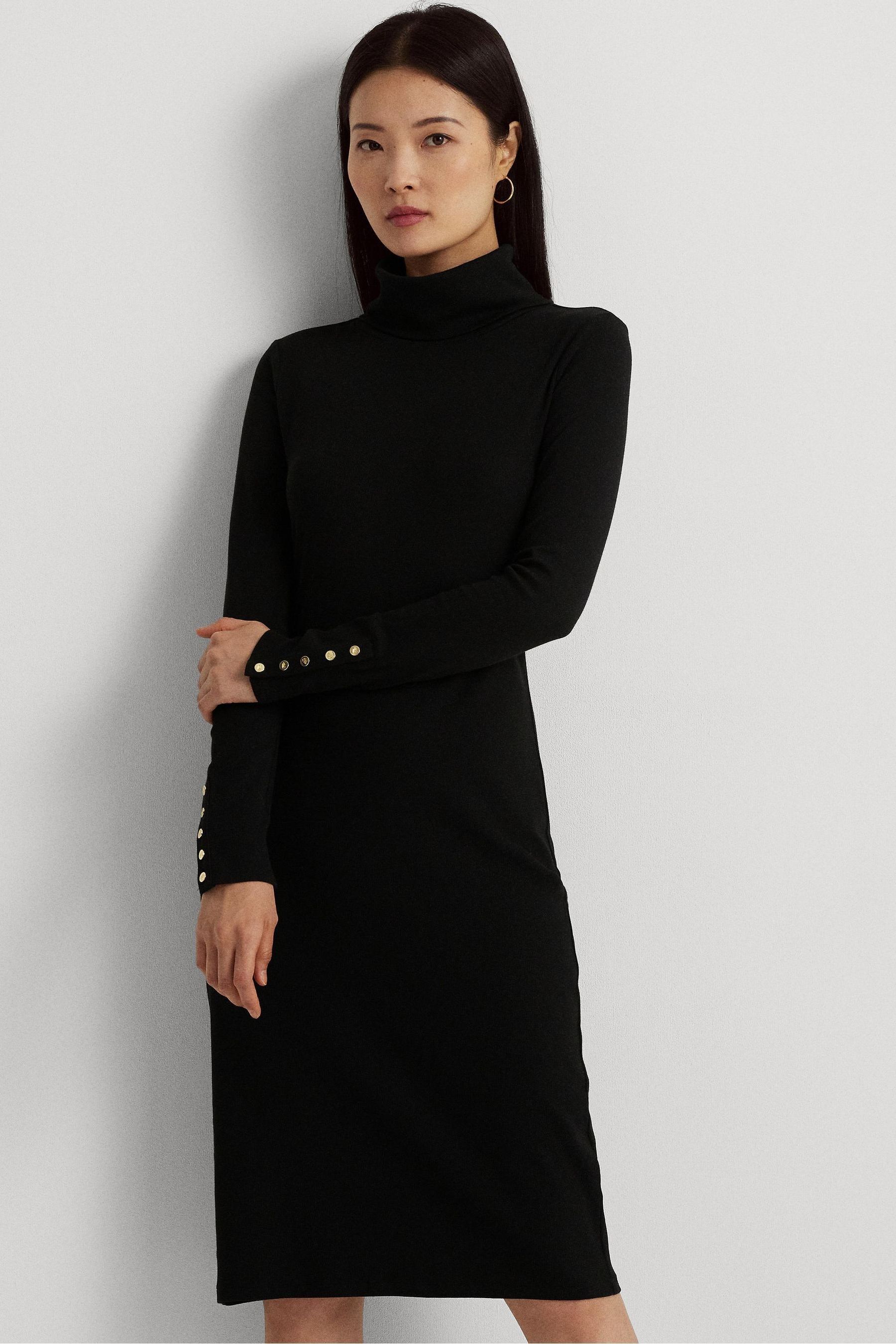 Buy Lauren Ralph Lauren Firlicia Cotton Blend Turtleneck Black Dress from Next Netherlands