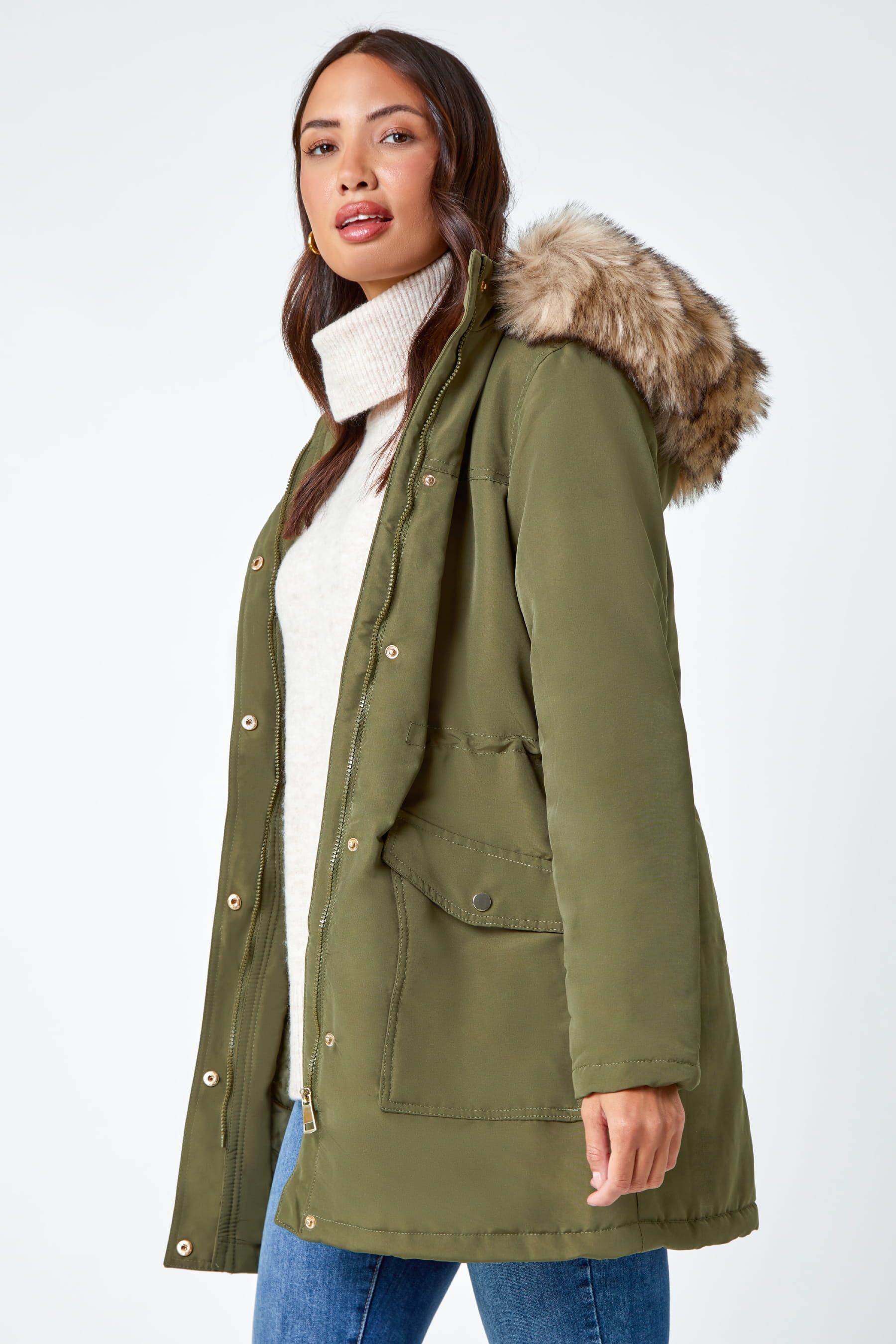 Faux fur trim parka cheap coat