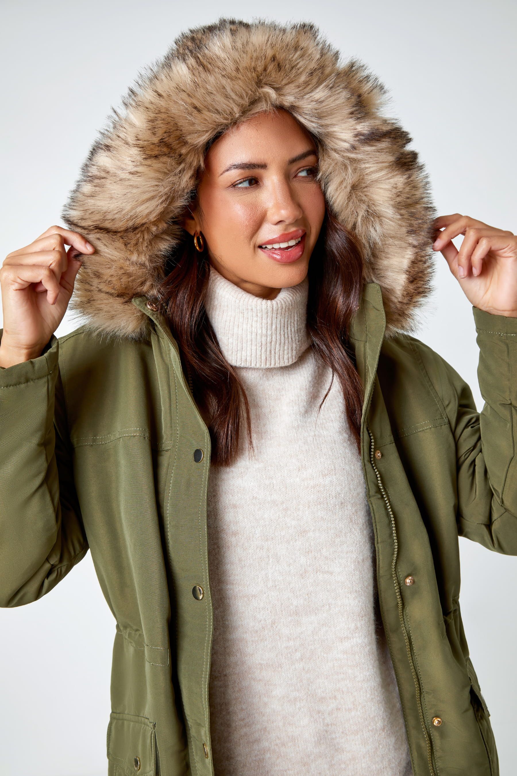 Long green parka coats top