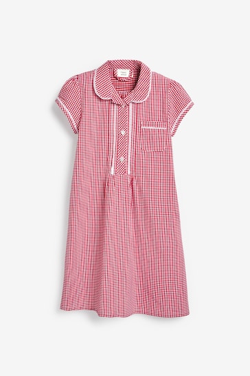 Red Cotton Rich Button Front Lace Gingham School Dress (3-14yrs)