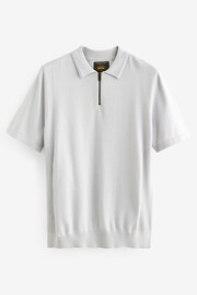 Grey Knitted Textured Panel Regular Fit Polo Shirt - Image 1 of 3