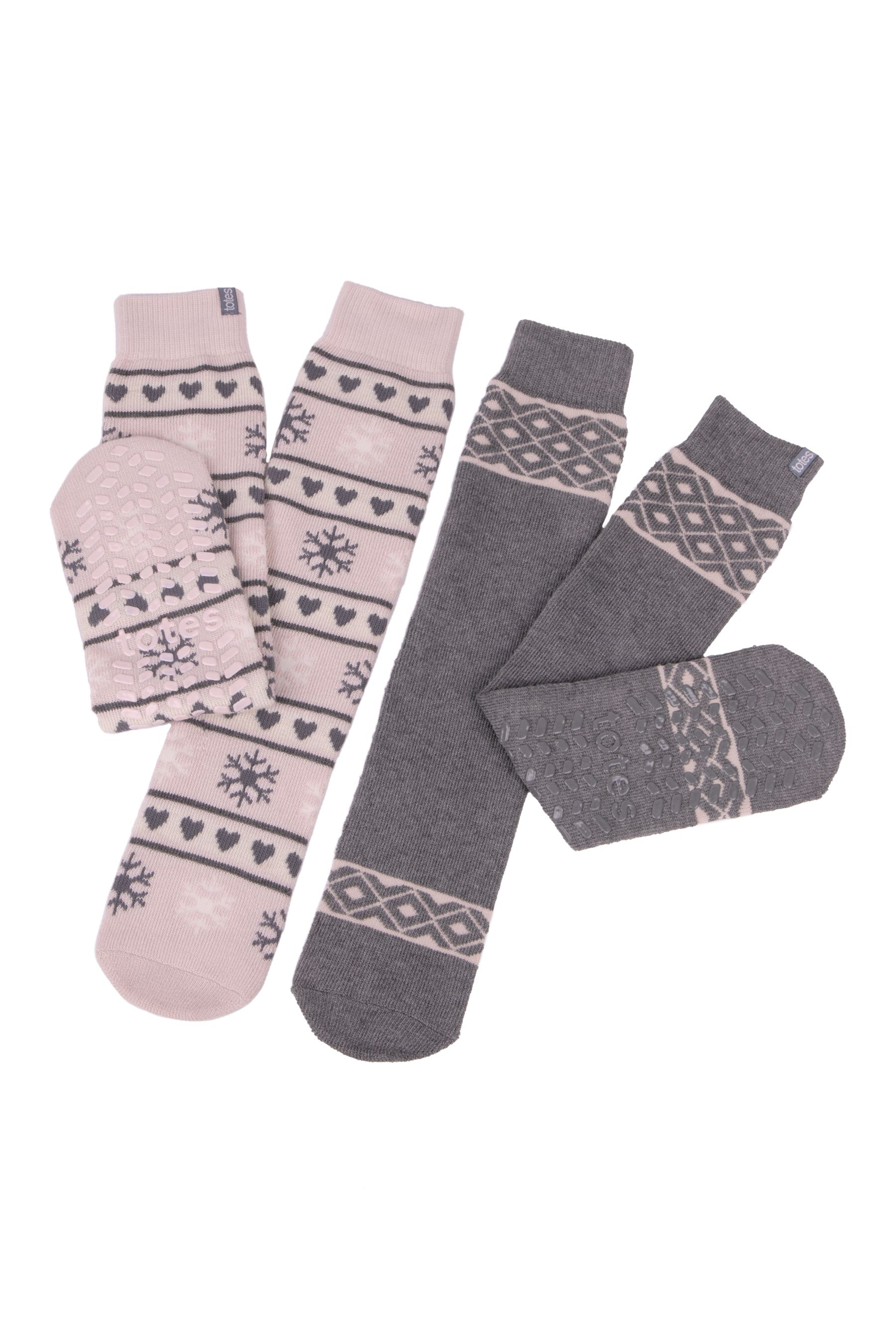 Buy Totes Grey Ladies Original Slipper Socks Twin Pack from the