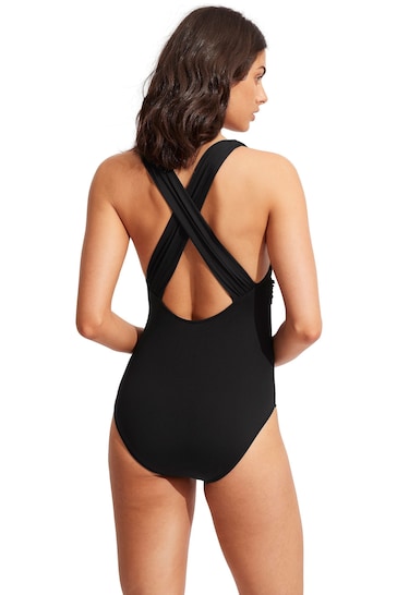Seafolly Collective Cross Back Recycled Nylon Black Swimsuit
