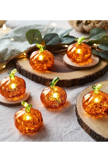 Lights4fun Orange 6 Mini LED Glass Pumpkins