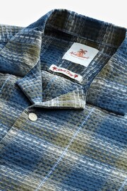 Navy/Green Textured Check Short Sleeve Shirt With Cuban Collar - Image 7 of 8