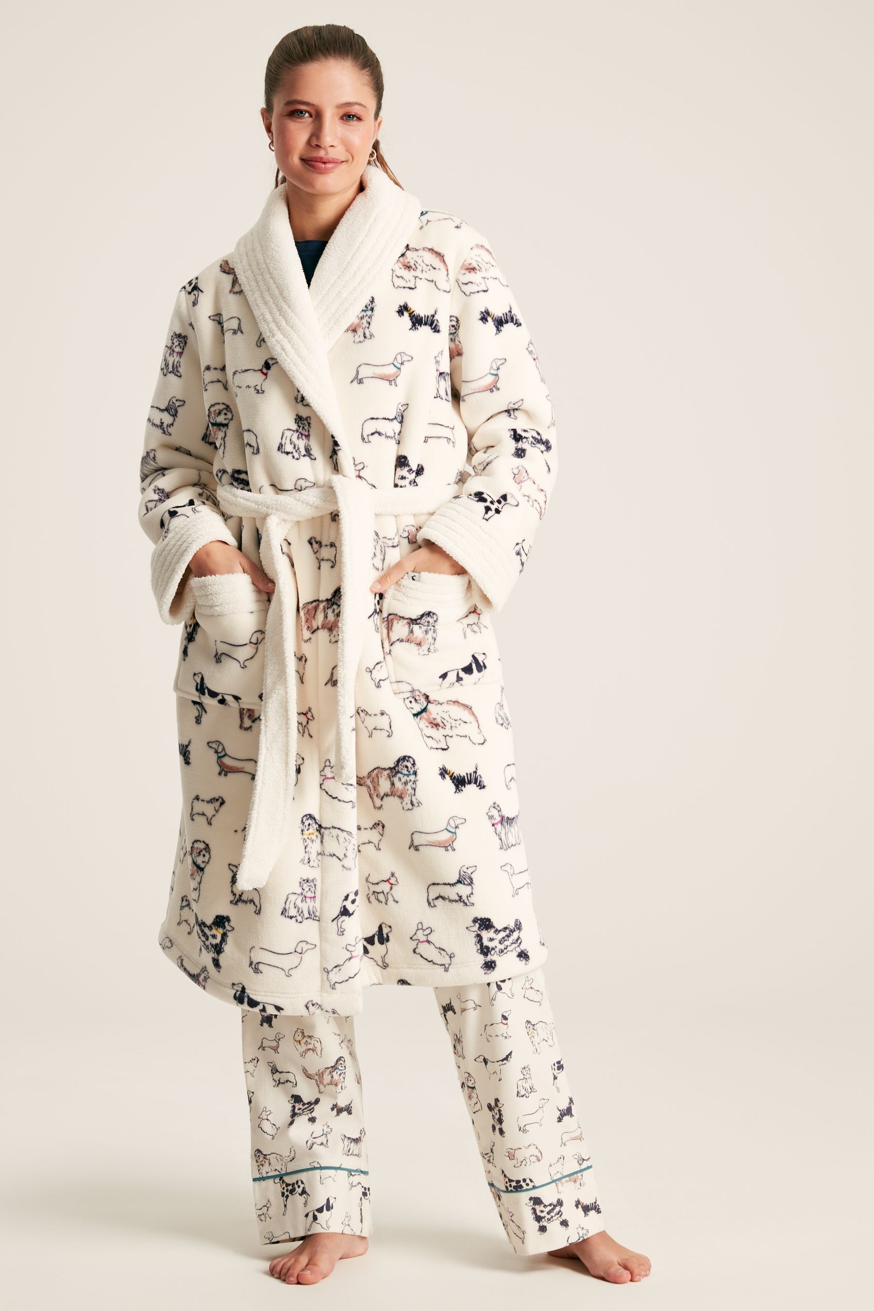 Buy Joules Matilda Cream Fleece Lined Striped Dressing Gown with