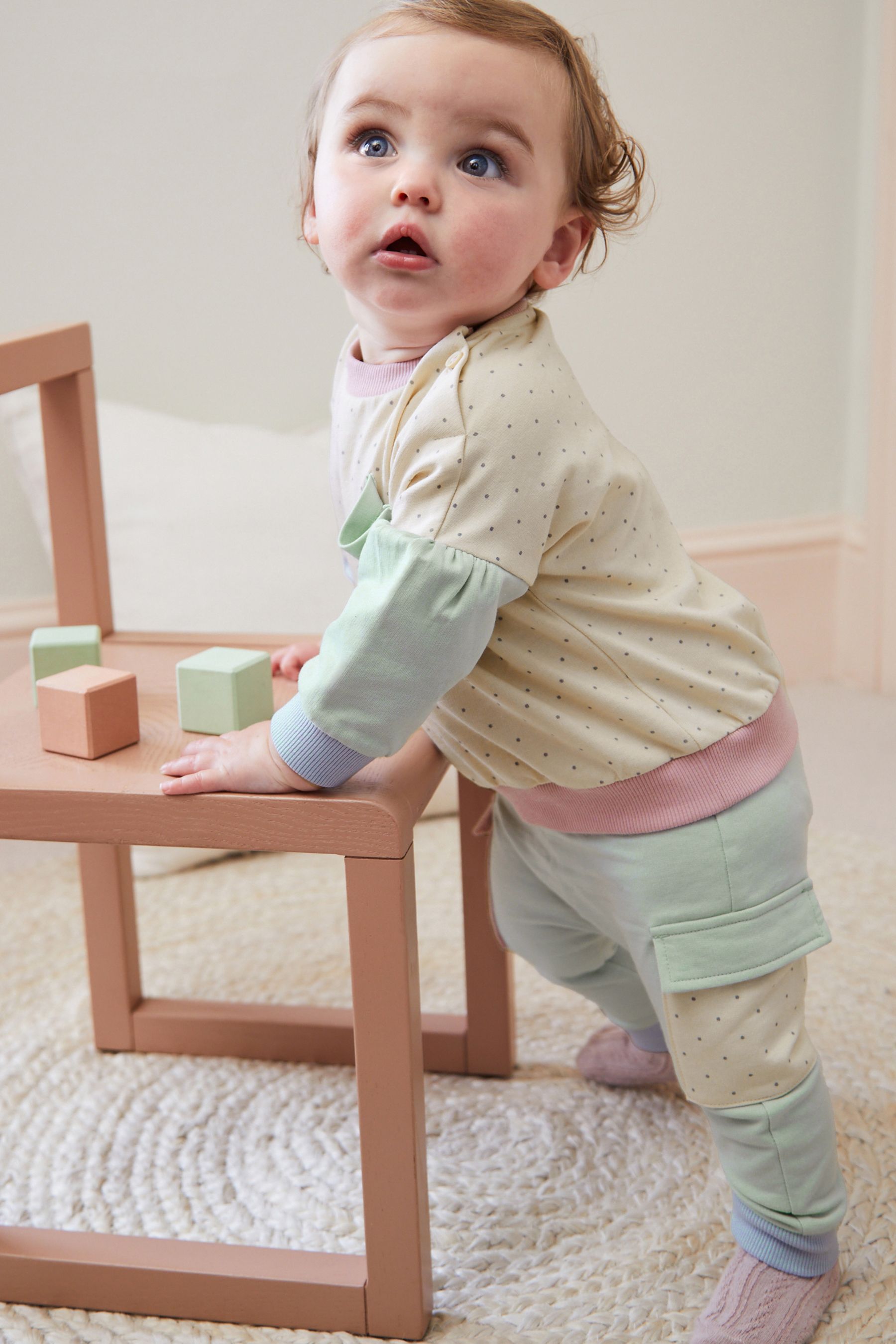 Lilac Purple White Colourblock Baby Cosy Sweater And Leggings 2 Piece Set