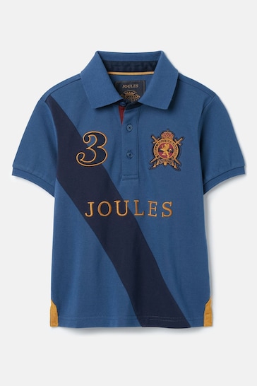 Joules Harry Blue Embroidered Pique Cotton Polo Shirt