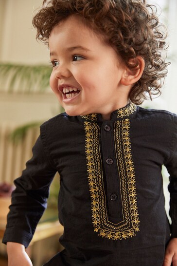 Buy Black Shirt Length Embroidered Boys Kurta (3mths-7yrs) from the Next UK  online shop