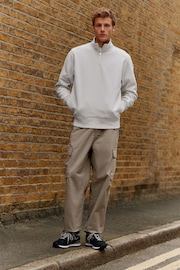 Grey Zip Neck Sweatshirt Jersey Cotton Rich Zip Through Funnel Neck Sweatshirt - Image 2 of 8