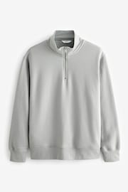 Grey Zip Neck Sweatshirt Jersey Cotton Rich Zip Through Funnel Neck Sweatshirt - Image 6 of 8