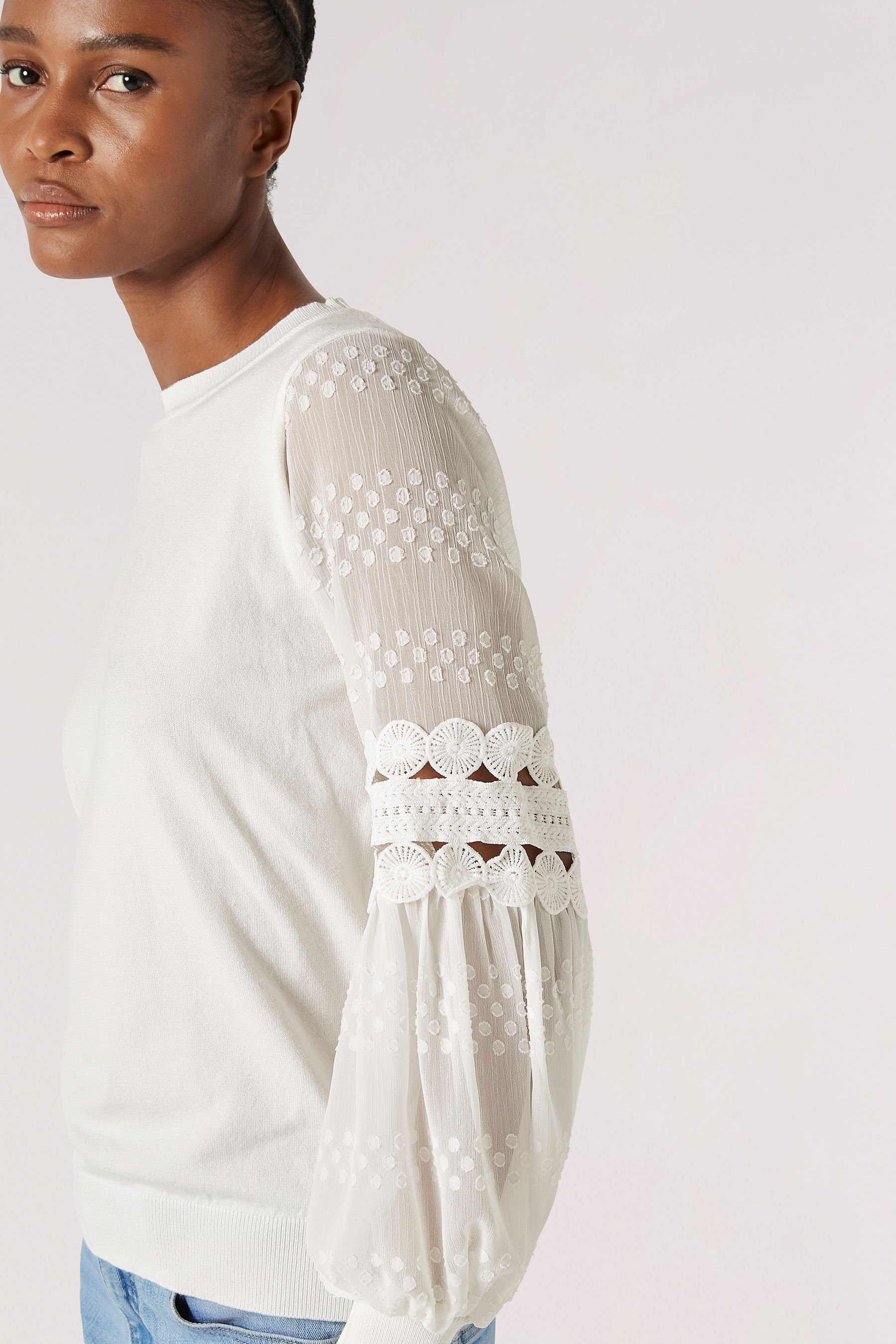 Buy Apricot Cream Chiffon Crochet Sleeve Jumper from the Next UK online shop
