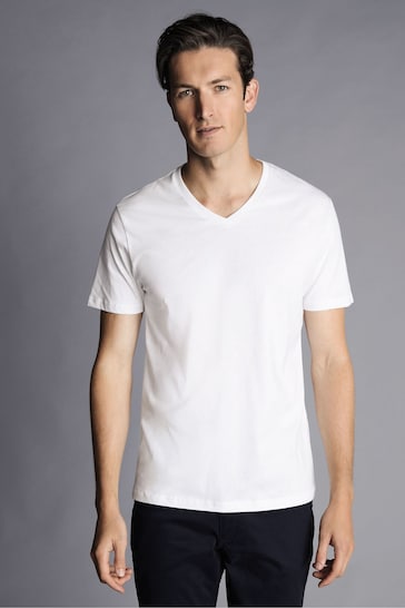 Charles Tyrwhitt White V-Neck Cotton T-Shirt 2 Packs