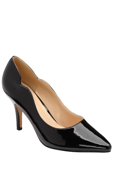 Lotus Black Stiletto Heel Patent Court Shoes