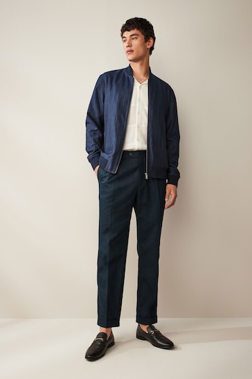 Navy Blue Linen Cotton Side Adjuster Trousers