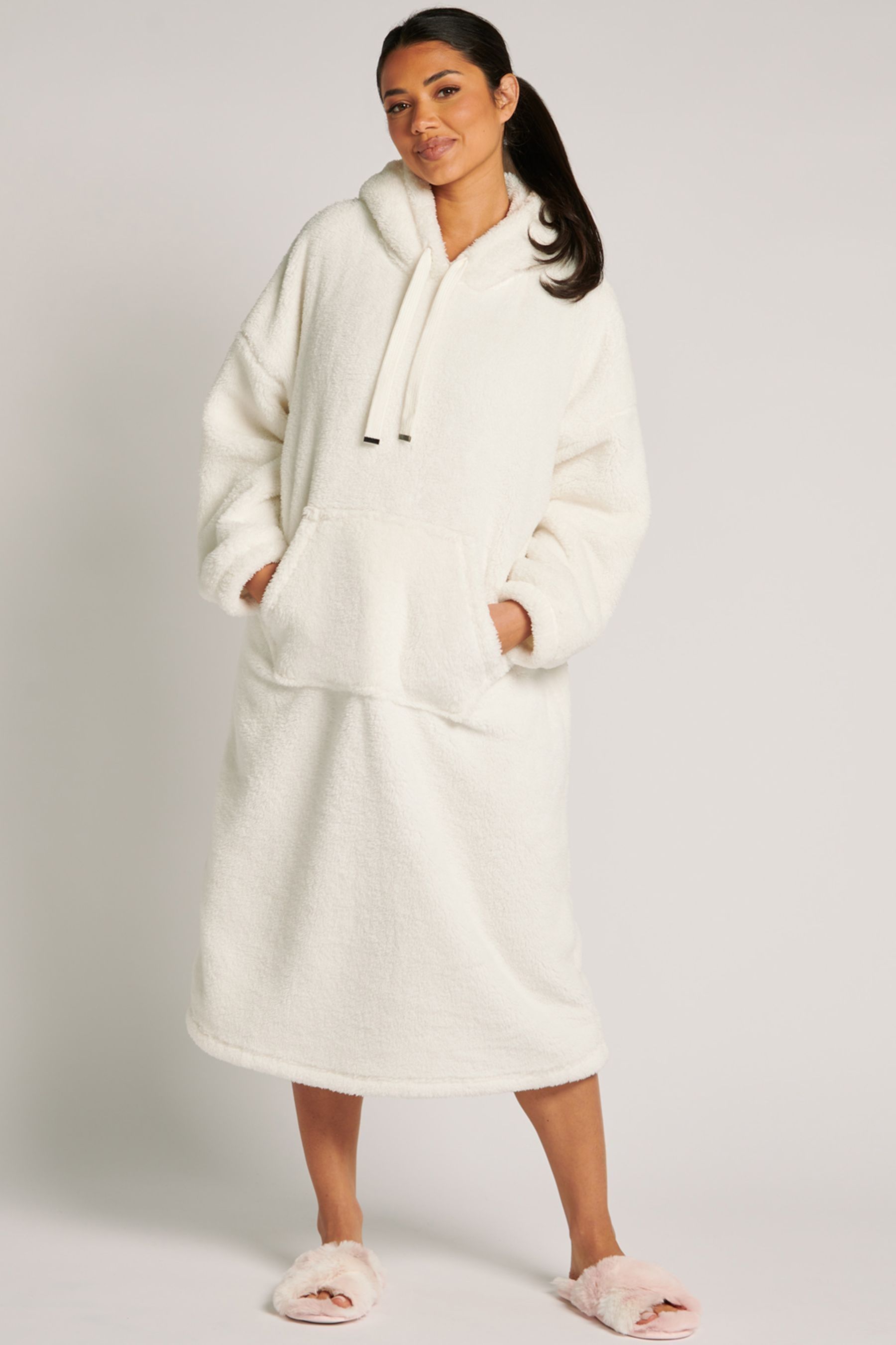 Buy Boux Avenue Cream Fleece Longline Cosy Supersoft Blanket Hoodie from Next Qatar
