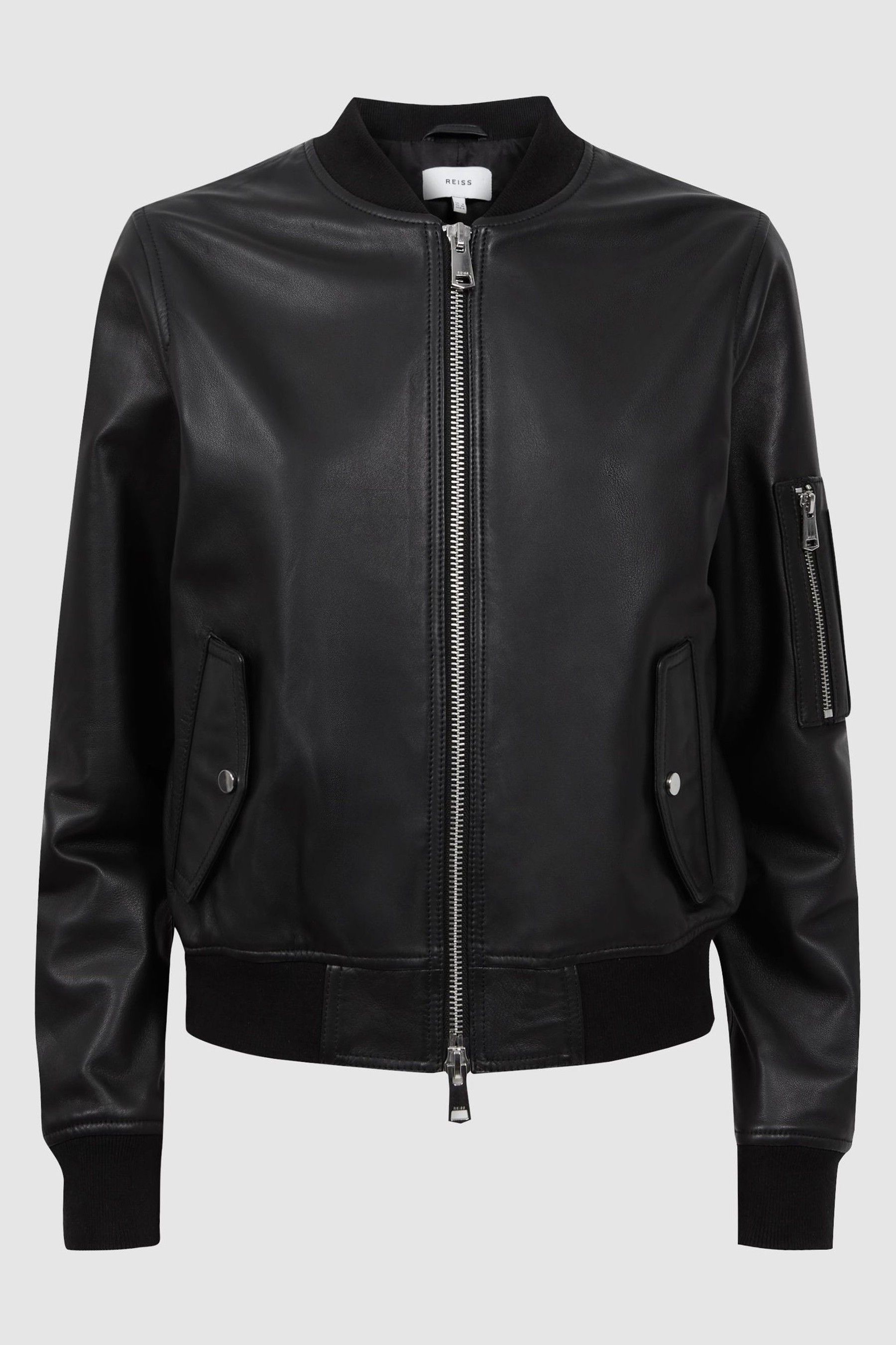 Buy Reiss Black Bradie Leather Zip Through Bomber Jacket from the Next UK online shop