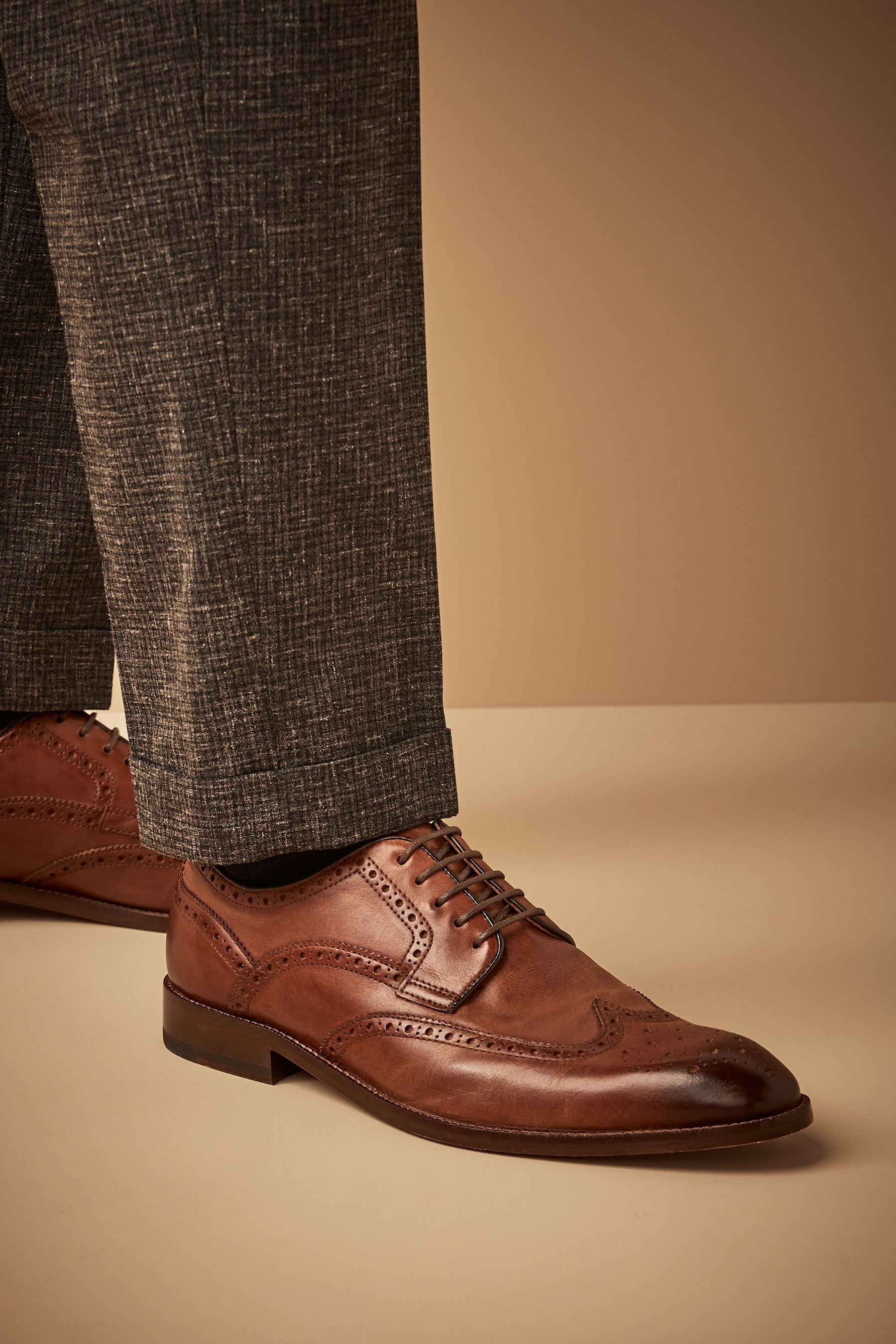 Buy Tan Brown Signature Leather Sole Brogue Shoes from Next Luxembourg