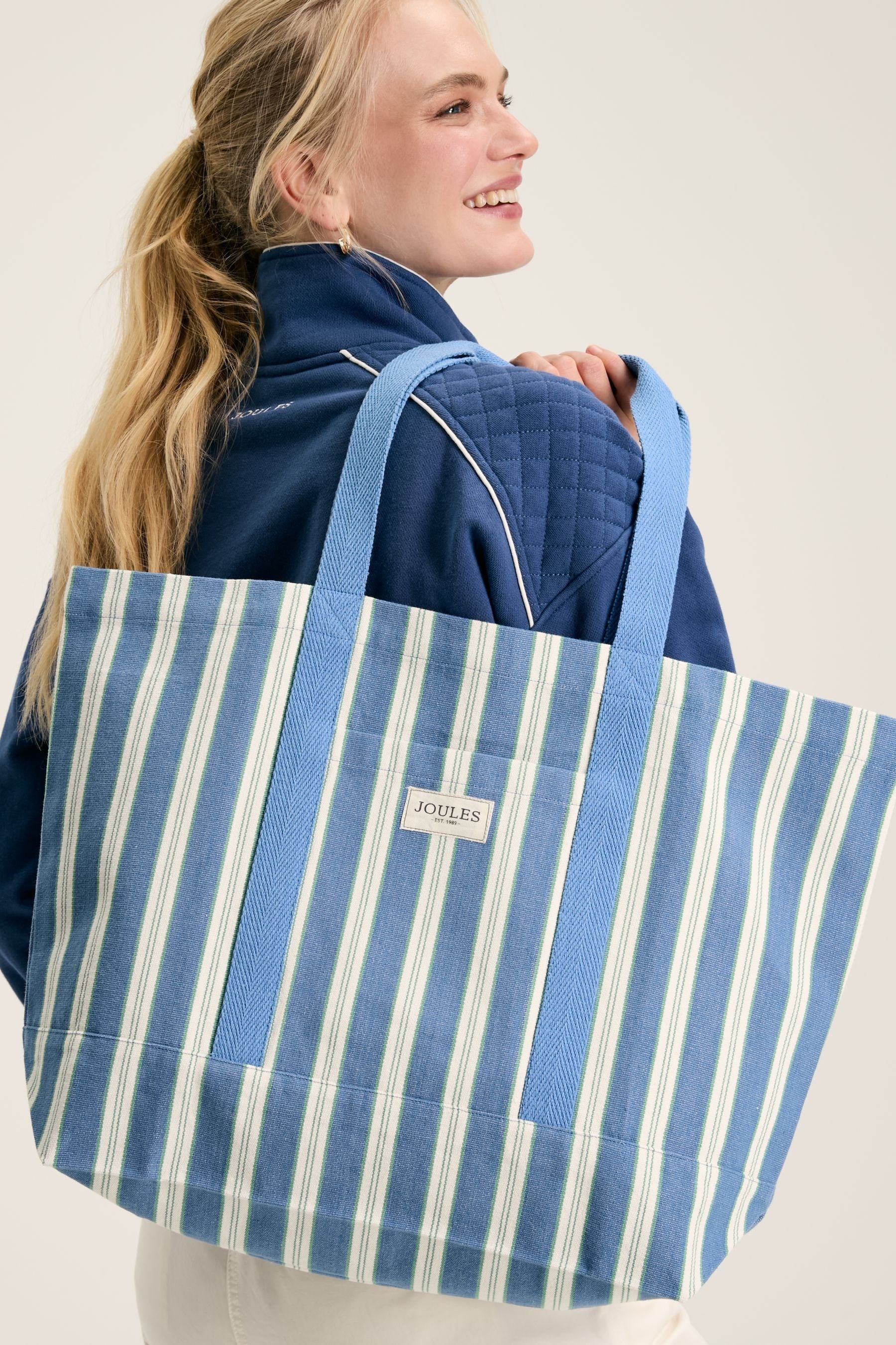 Blue and white striped bag next hotsell