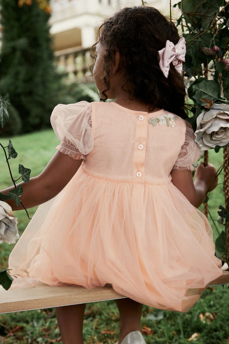Pink Embroidered Mesh Party Dress (3mths-10yrs) - Image 4 of 8