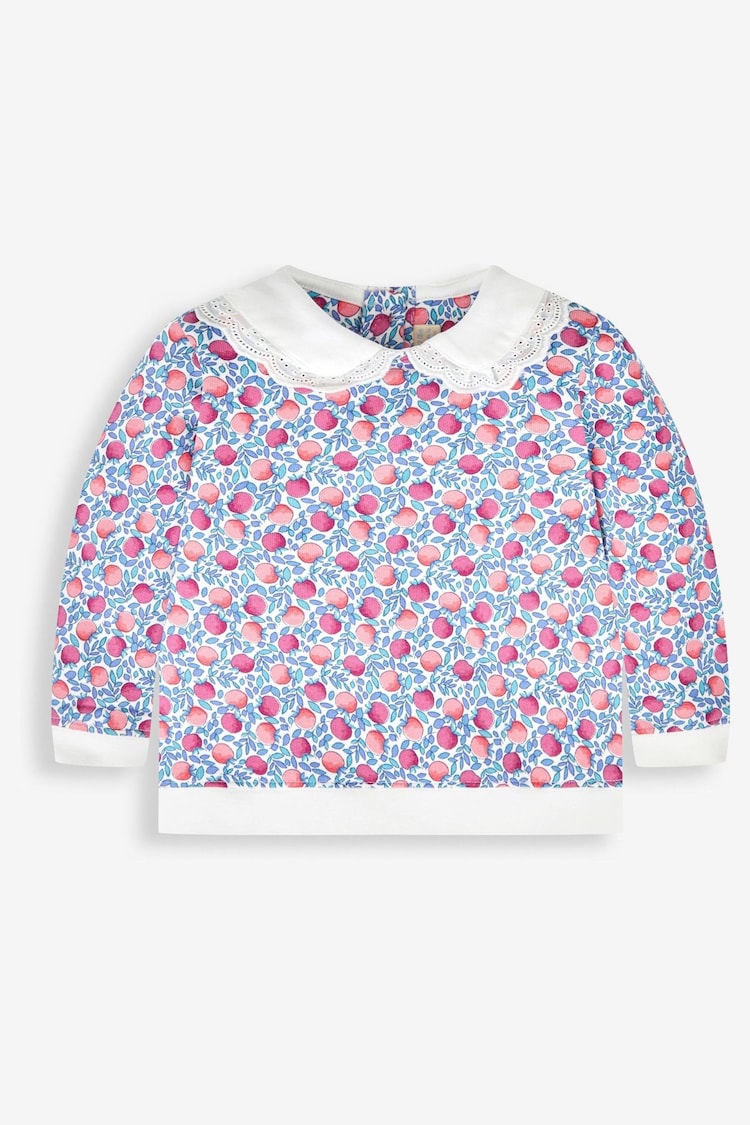 JoJo Maman Bébé Plum Girls' Apple Sweatshirt With Broderie Collar - Image 1 of 3