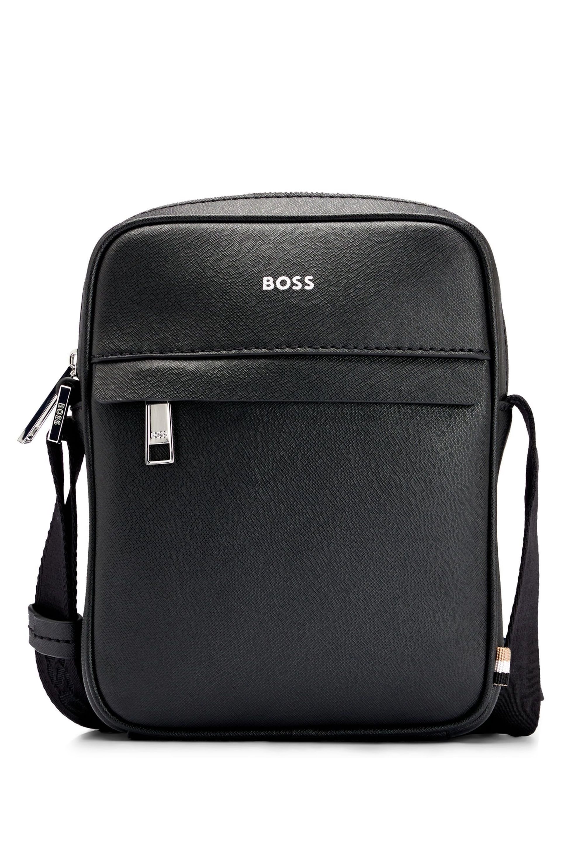BOSS Black Leather Logo Reporting Bag - Image 3 of 8