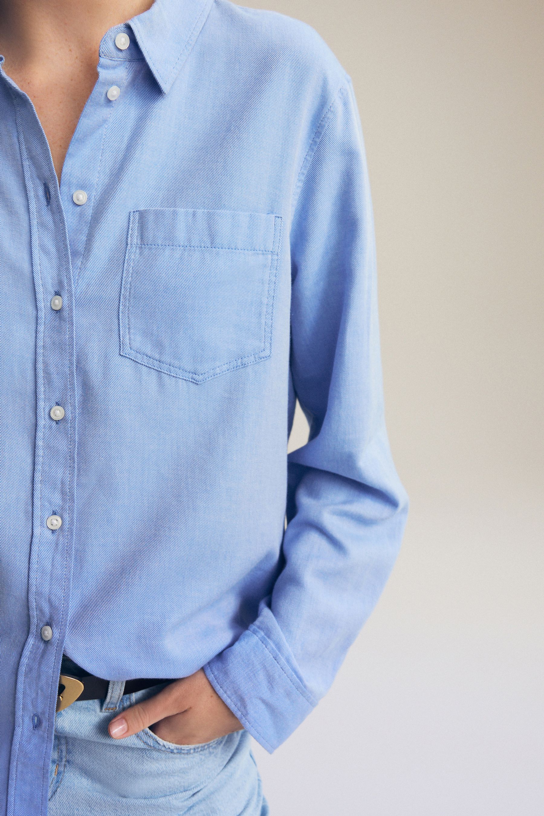 Chambray Blue Casual Boyfriend 100 Cotton Shirt