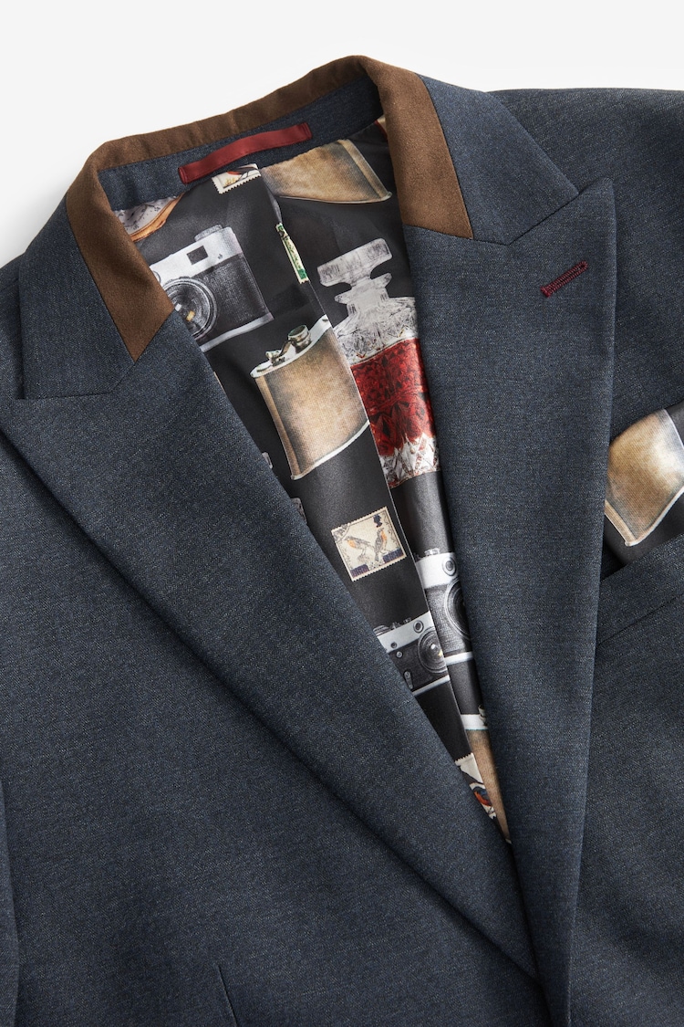 Navy Slim Fit Herringbone Suit Jacket - Image 6 of 10