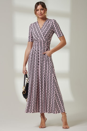 Jolie Moi Pink Short Sleeve V-Neck Maxi Dress
