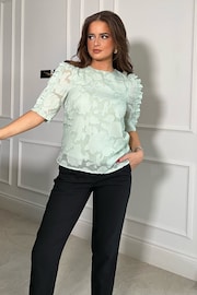 Girl In Mind Green Asher Burnout Frill Sleeve Top - Image 1 of 4