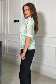 Girl In Mind Green Asher Burnout Frill Sleeve Top - Image 3 of 4