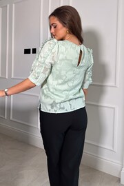 Girl In Mind Green Asher Burnout Frill Sleeve Top - Image 4 of 4